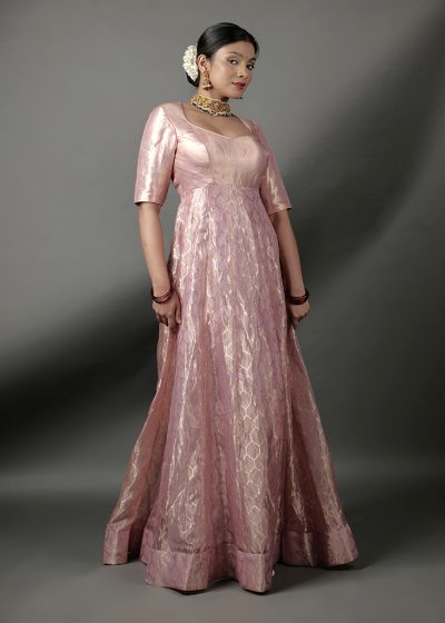 Pink Banarasi Silk Dress