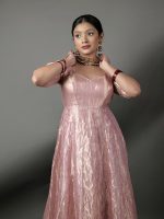 Pink Banarasi Silk Dress - Image 3