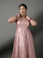 Pink Banarasi Silk Dress - Image 3