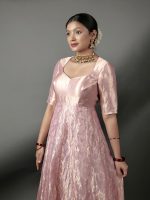 Pink Banarasi Silk Dress - Image 5