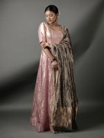 Pink Banarasi Silk Dress ( Set of 2) - Image 3