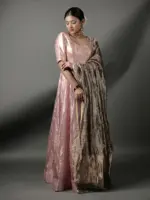 Pink Banarasi Silk Dress ( Set of 2) - Image 3