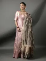 Pink Banarasi Silk Dress ( Set of 2)