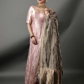 Pink Banarasi Silk Dress ( Set of 2)