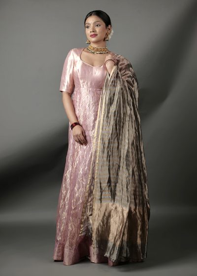 Pink Banarasi Silk Dress ( Set of 2)