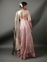Pink Banarasi Silk Dress ( Set of 2) - Image 4
