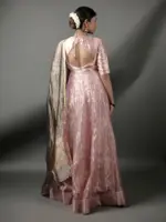 Pink Banarasi Silk Dress ( Set of 2) - Image 4