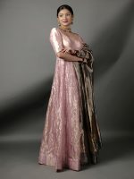 Pink Banarasi Silk Dress ( Set of 2) - Image 5