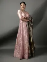 Pink Banarasi Silk Dress ( Set of 2) - Image 5