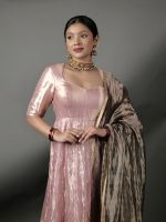 Pink Banarasi Silk Dress ( Set of 2) - Image 6