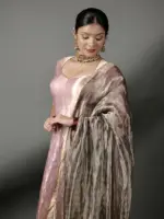 Pink Banarasi Silk Dress ( Set of 2) - Image 7