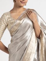 Silver Handwoven Tissue Silk Saree - Image 5