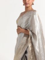 Silver Handwoven Tissue Silk Saree - Image 2