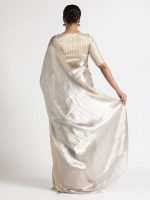 Silver Handwoven Tissue Silk Saree - Image 3