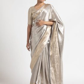 Silver Handwoven Tissue Silk Saree