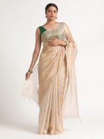 Ivory Handwoven Tussar Silk Saree