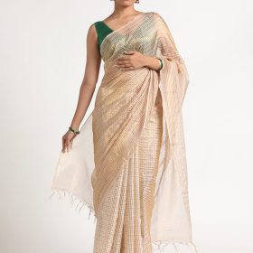 Ivory Handwoven Tussar Silk Saree