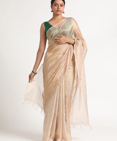 Ivory Handwoven Tussar Silk Saree