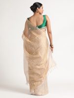 Ivory Handwoven Tussar Silk Saree - Image 5