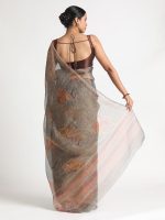 Grey Printed Tissue Silk Saree - Image 3