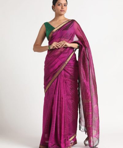 Magenta Mangalagiri Silk Saree