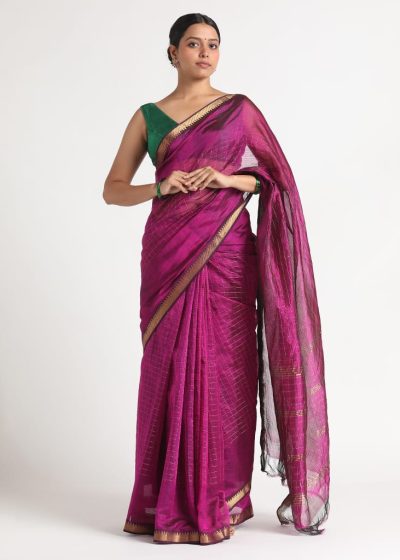 Magenta Mangalagiri Silk Saree