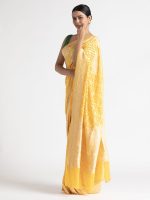 Haldi Yellow Handwoven Georgette Silk Saree. - Image 5