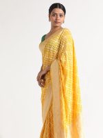 Haldi Yellow Handwoven Georgette Silk Saree. - Image 2