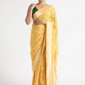 Haldi Yellow Handwoven Georgette Silk Saree.