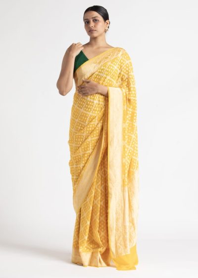 Haldi Yellow Handwoven Georgette Silk Saree.