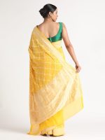 Haldi Yellow Handwoven Georgette Silk Saree. - Image 3