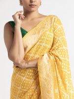 Haldi Yellow Handwoven Georgette Silk Saree. - Image 4