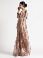 Dark Brown Printed Tissue Silk Saree - Image 5