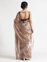 Dark Brown Printed Tissue Silk Saree - Image 3