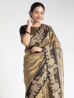 Gold Tissue Silk Saree with Beautiful Floral Applique - Image 2