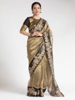 Gold Tissue Silk Saree with Beautiful Floral Applique