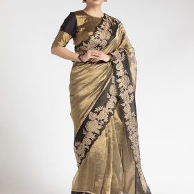 Gold Tissue Silk Saree with Beautiful Floral Applique