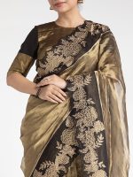Gold Tissue Silk Saree with Beautiful Floral Applique - Image 4