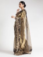 Gold Tissue Silk Saree with Beautiful Floral Applique - Image 5