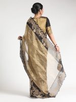 Gold Tissue Silk Saree with Beautiful Floral Applique - Image 3