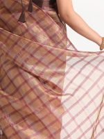 Metallic Brown Chequered  Tissue Silk Saree - Image 4