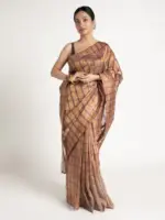 Metallic Brown Chequered Tissue Silk Saree