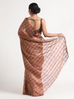 Metallic Brown Chequered  Tissue Silk Saree - Image 3