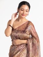 Brown Printed Tissue Silk Saree - Image 2