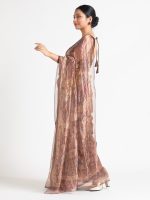 Brown Printed Tissue Silk Saree