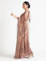 Brown Printed Tissue Silk Saree