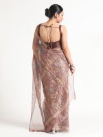 Brown Printed Tissue Silk Saree - Image 4