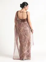 Brown Printed Tissue Silk Saree - Image 4