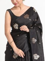 Black Banarasi Silk Saree with Woven Gold Zari Buttis - Image 3