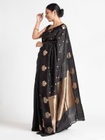 Black Banarasi Silk Saree with Woven Gold Zari Buttis